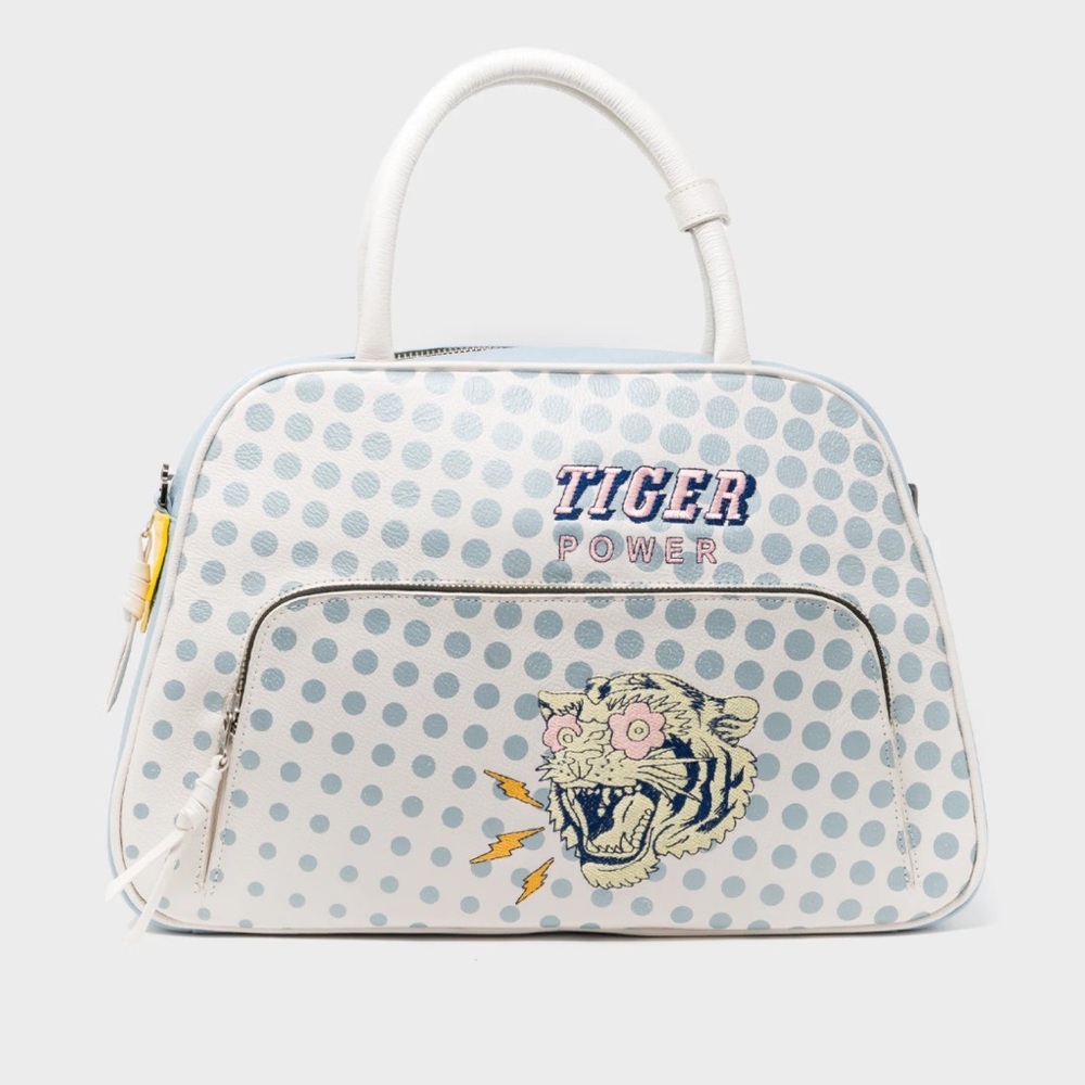Marino Large Cream Crossbody Leather Bag - Herocity Tiger Power Embroidery
